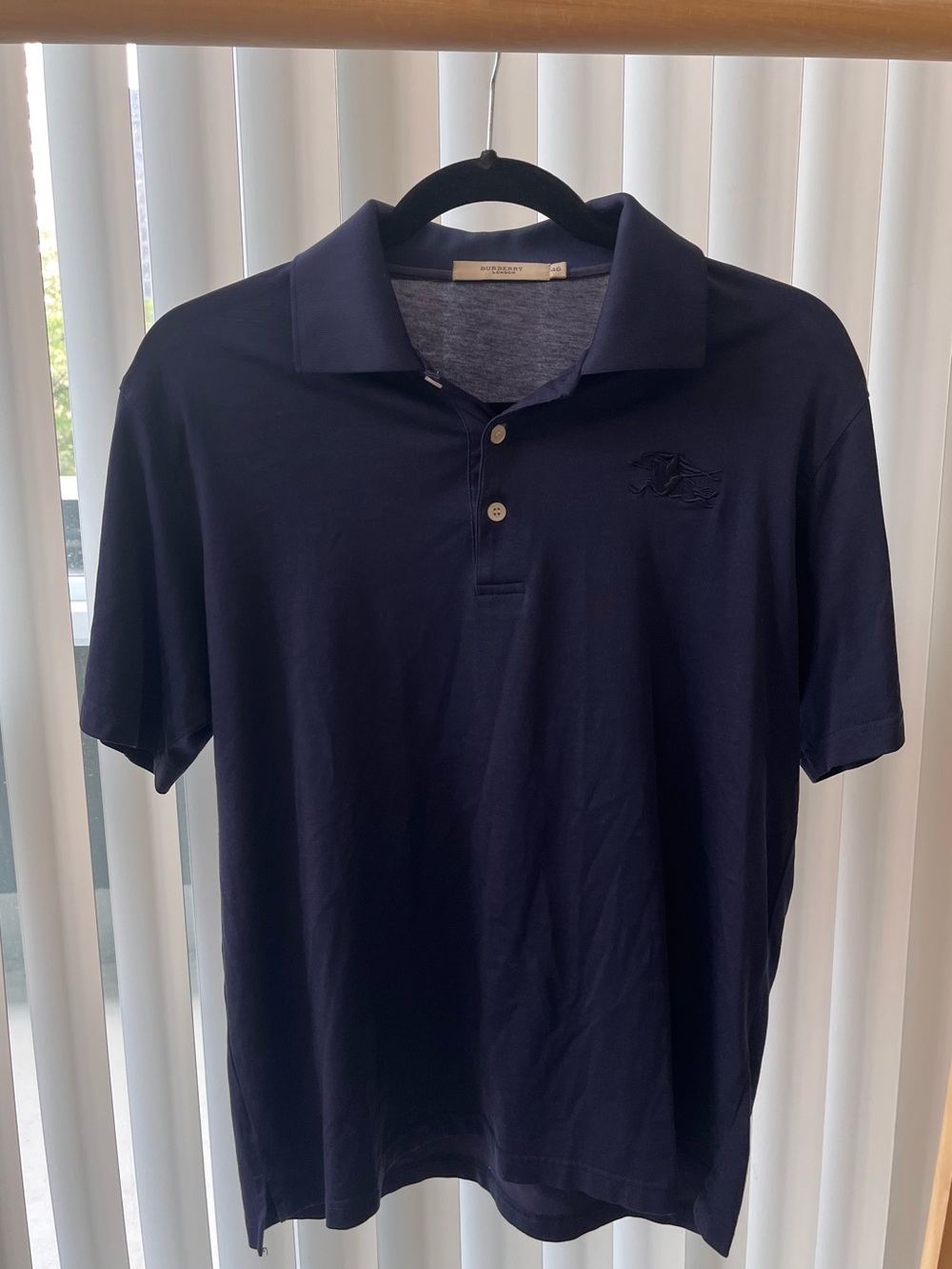 Large Burberry Men's Navy Short-Sleeve Polo